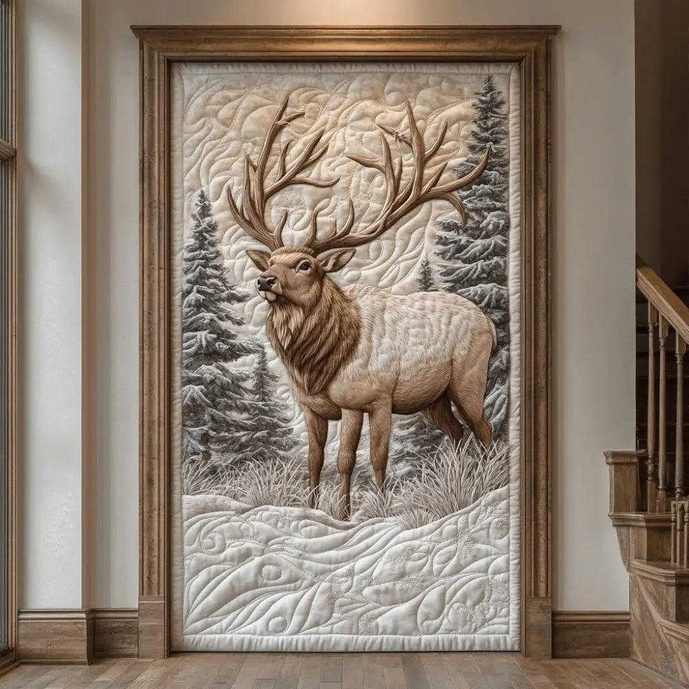 Winter Elk Forest Farmhouse Quilted Door Cover