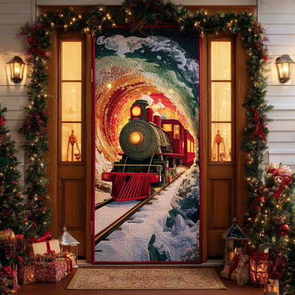 Vintage Christmas Steam Train Quilted Door Cover