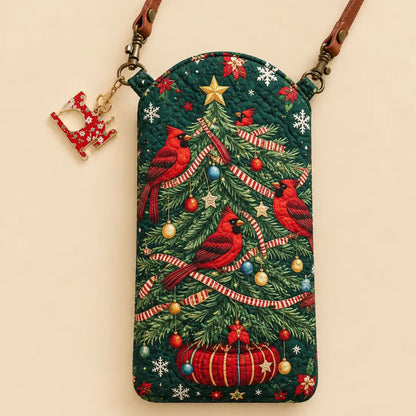 Christmas Tree Cardinals Snowflake Quilted Slim Phone Crossbody Bag