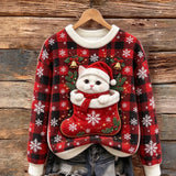 Plaid Christmas Cat Cozy Plush Sweatshirt