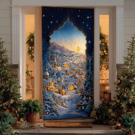 Starry Snowy Mountain Village Quilted Door Cover