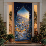 Starry Snowy Mountain Village Quilted Door Cover