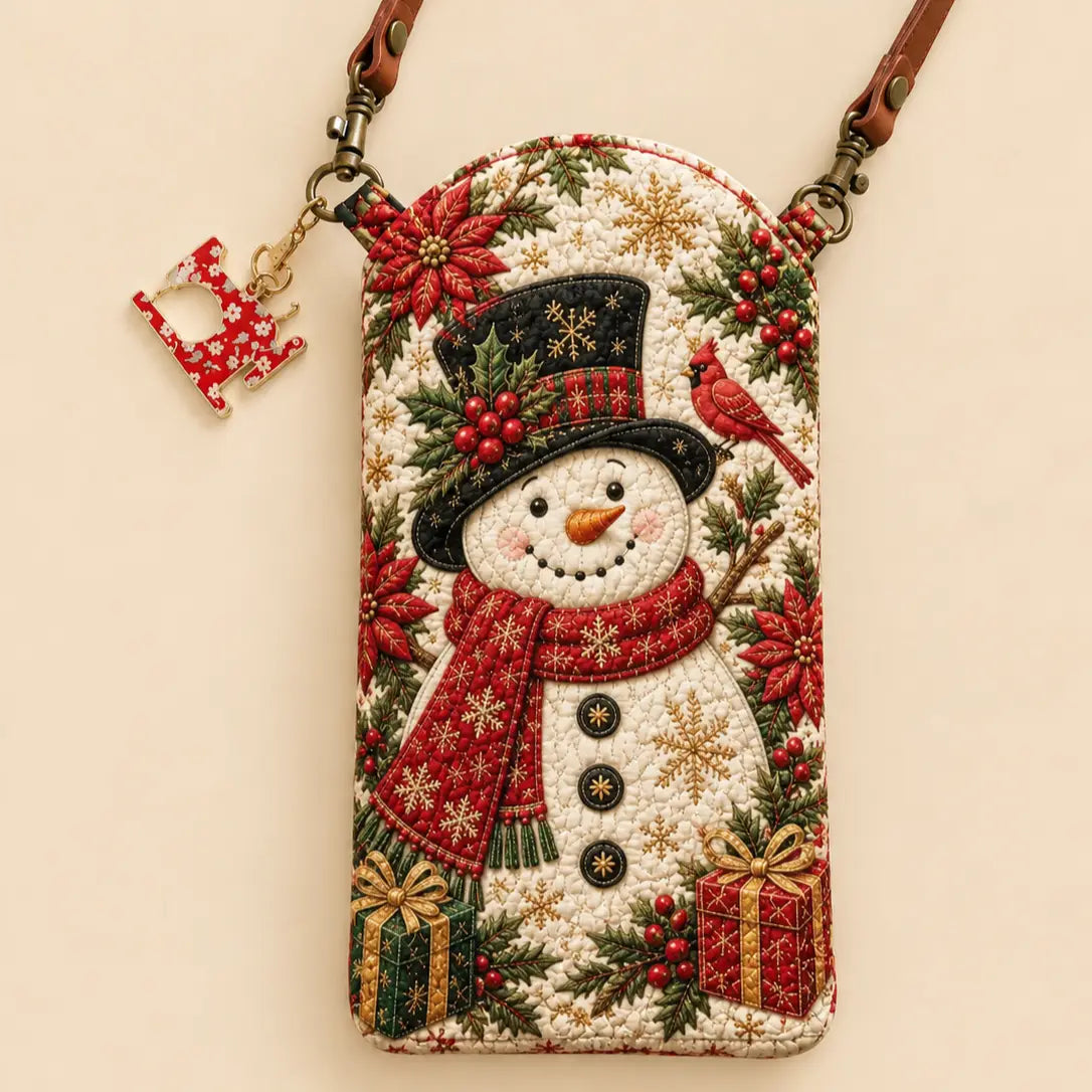 Snowman & Cardinal Christmas Quilted Slim Phone Crossbody Bag