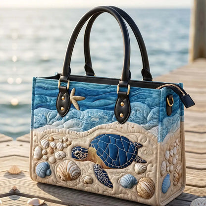 Sea Turtle Quilted Leather Strap Bible Handbag