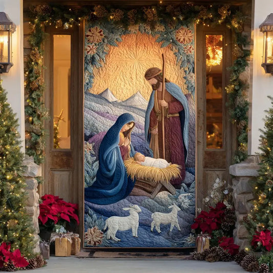 Holy Nativity Scene Christmas Quilted Door Cover