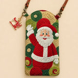 Waving Santa Claus Festive Quilted Slim Phone Crossbody Bag