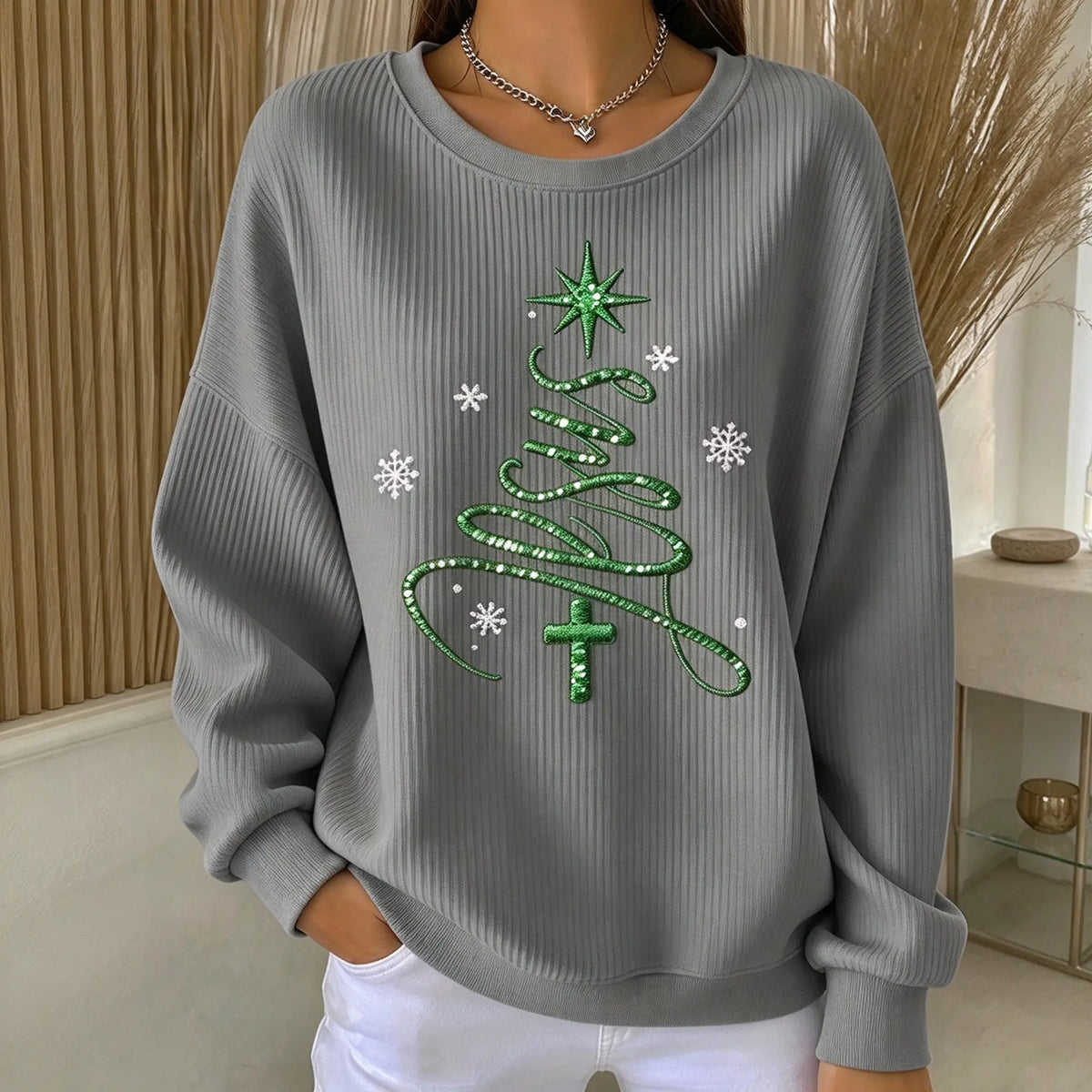 Women Christmas Crew Neck Printing Casual Sweatshirt