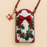 Christmas Bow Holly Berry Quilted Slim Phone Crossbody Bag