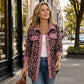Contrast Rib Collar Leopard Print Corduroy Long Sleeve Shirt Jacket