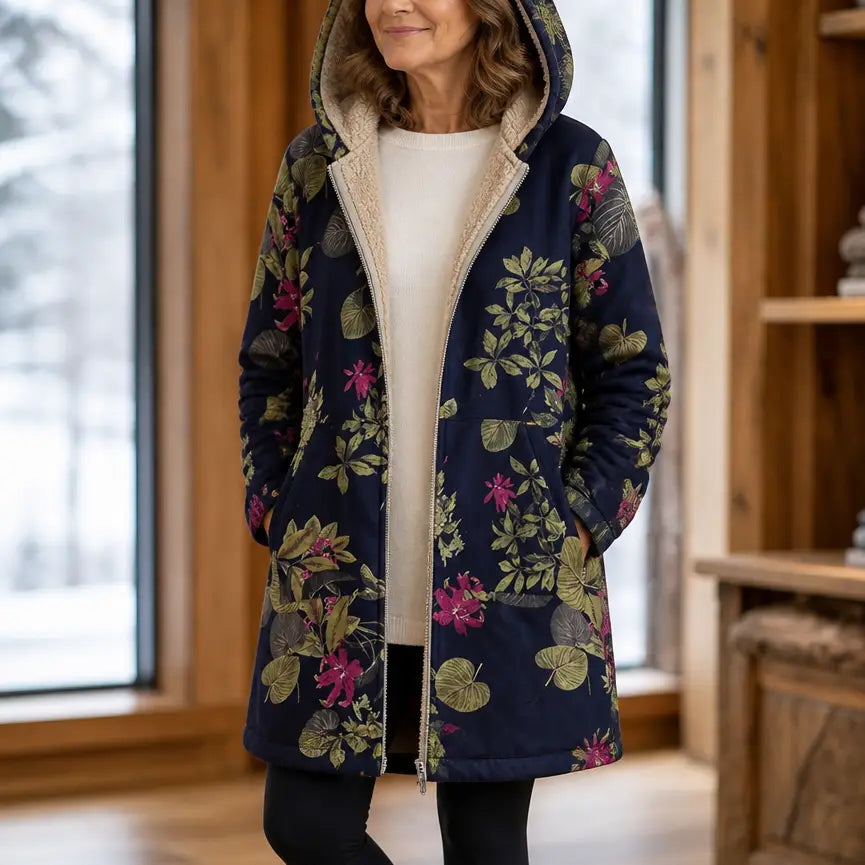 💖Women's Vintage Leaf Print Hooded Coat