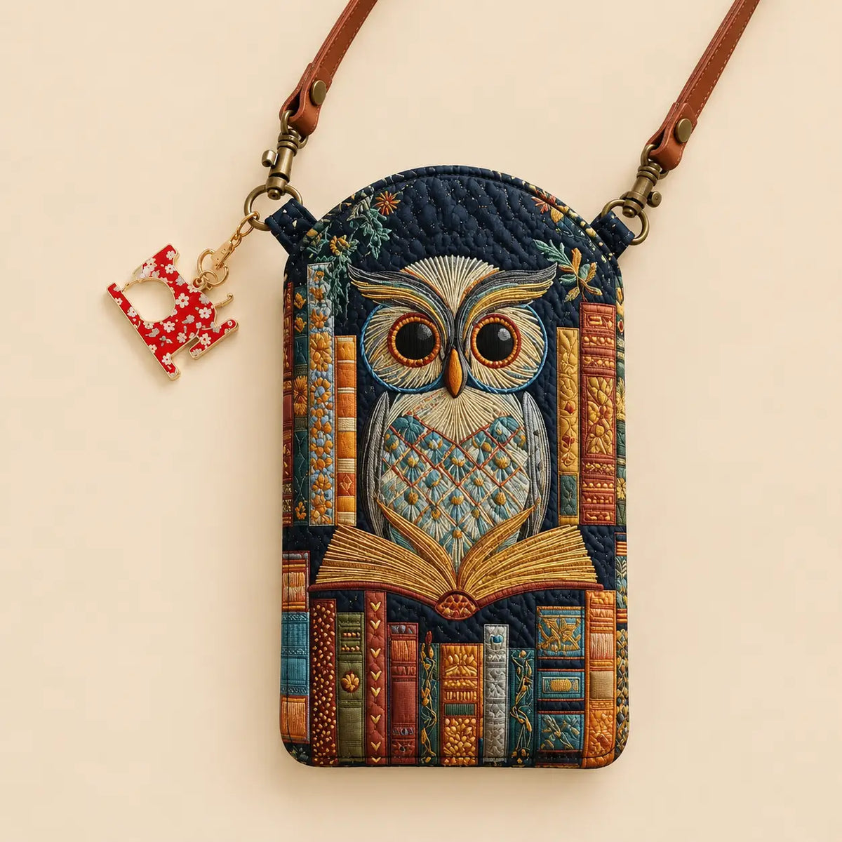 Owl Vintage Books Quilted Slim Phone Crossbody Bag