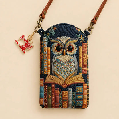 Owl Vintage Books Quilted Slim Phone Crossbody Bag