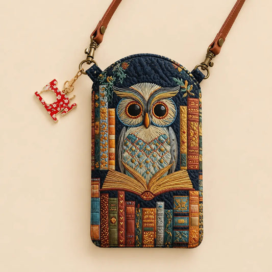 Owl Vintage Books Quilted Slim Phone Crossbody Bag