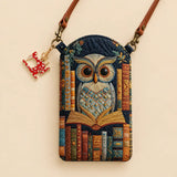 Owl Vintage Books Quilted Slim Phone Crossbody Bag