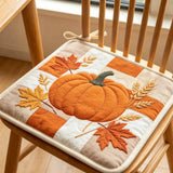 Autumn Pumpkin Maple Leaf Fall Quilted Chair Cushion
