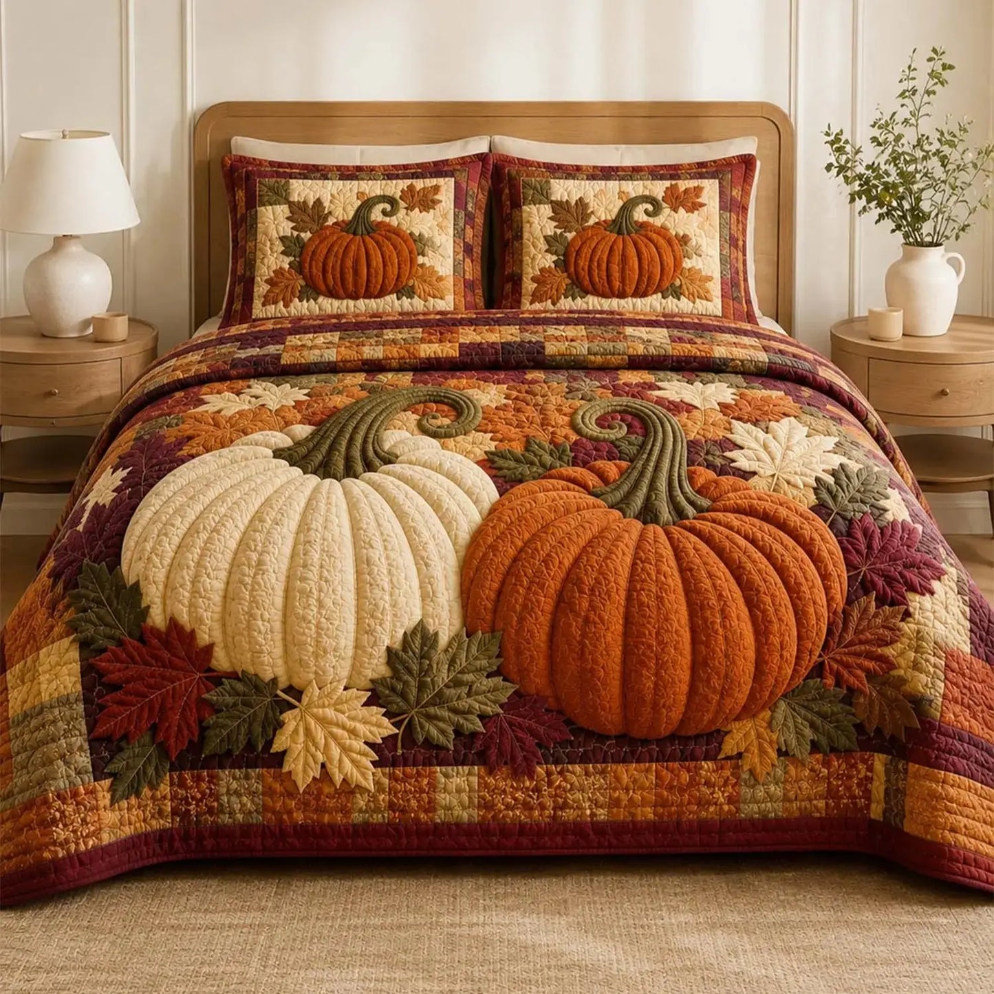 Pumpkin Harvest Quilted Bedding Set