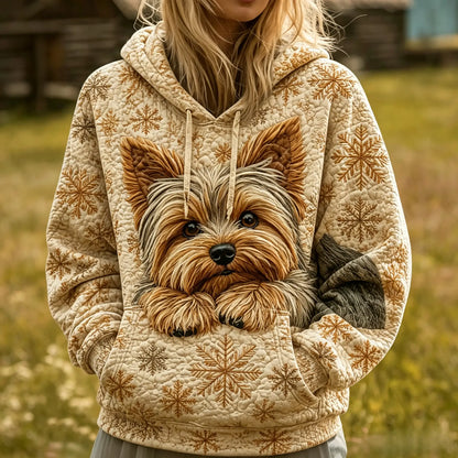 Yorkshire Terrier Snowflake Quilted Casual Hoodie