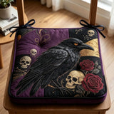 Gothic Raven Skull & Red Rose Quilted Chair Cushion