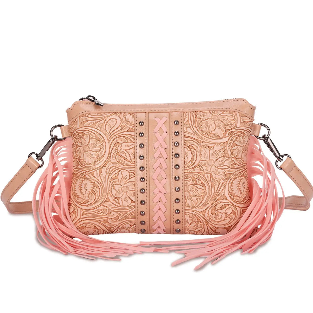 Bohemian PU Crossbody Bag with Western Fringe Tassels & Zipper Closure