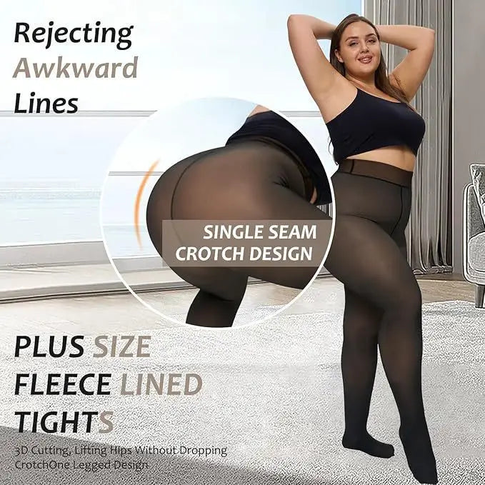 Women's Fleece Lined Tights Body Slimming Leggings Sheer Fake Translucent
