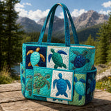 Ocean Sea Turtle Multiple Pockets Quilted Tote Bag