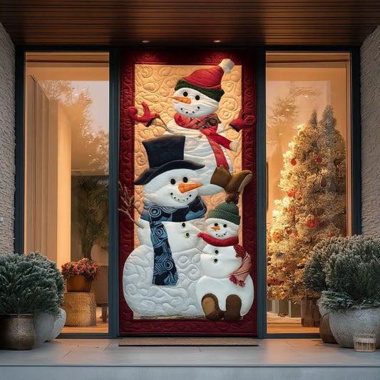 Three Cute Stacked Snowmen Quilted Door Cover