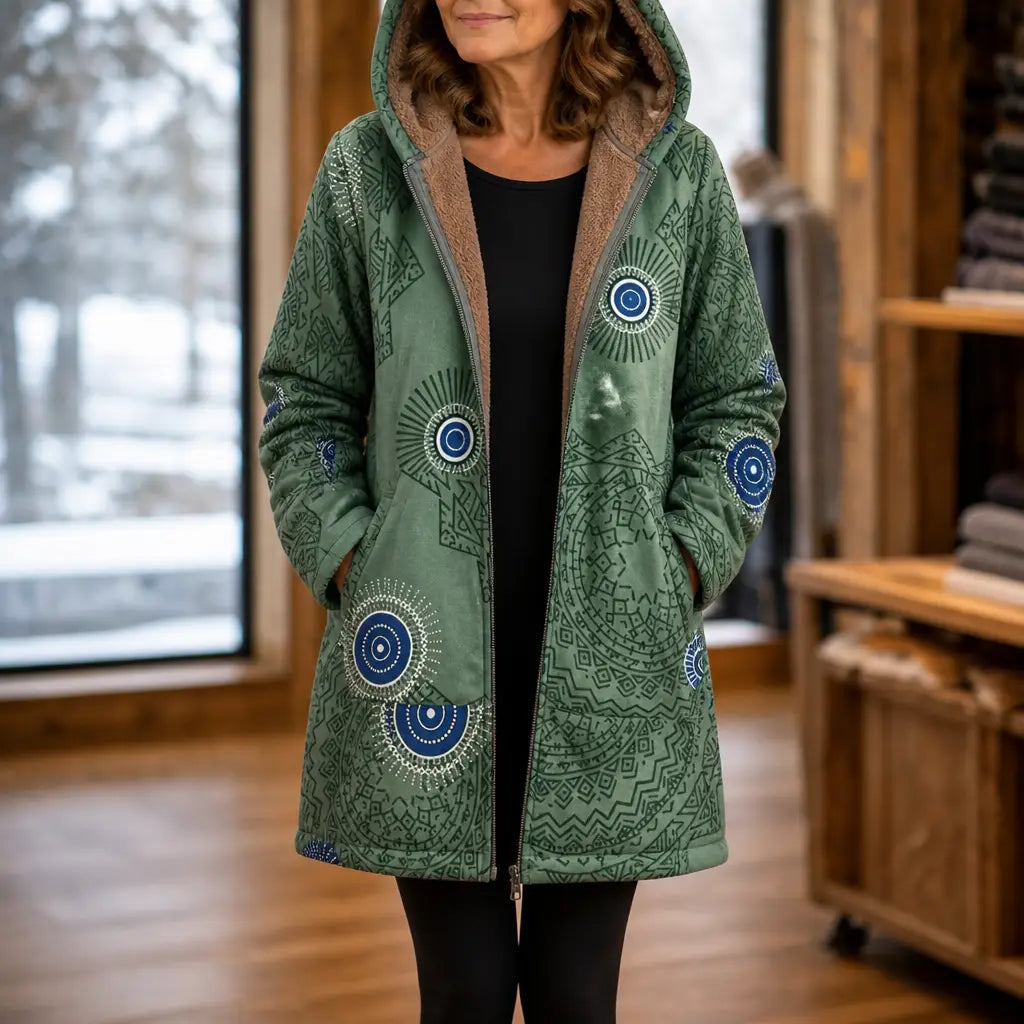 💖Women's Vintage Leaf Print Hooded Coat