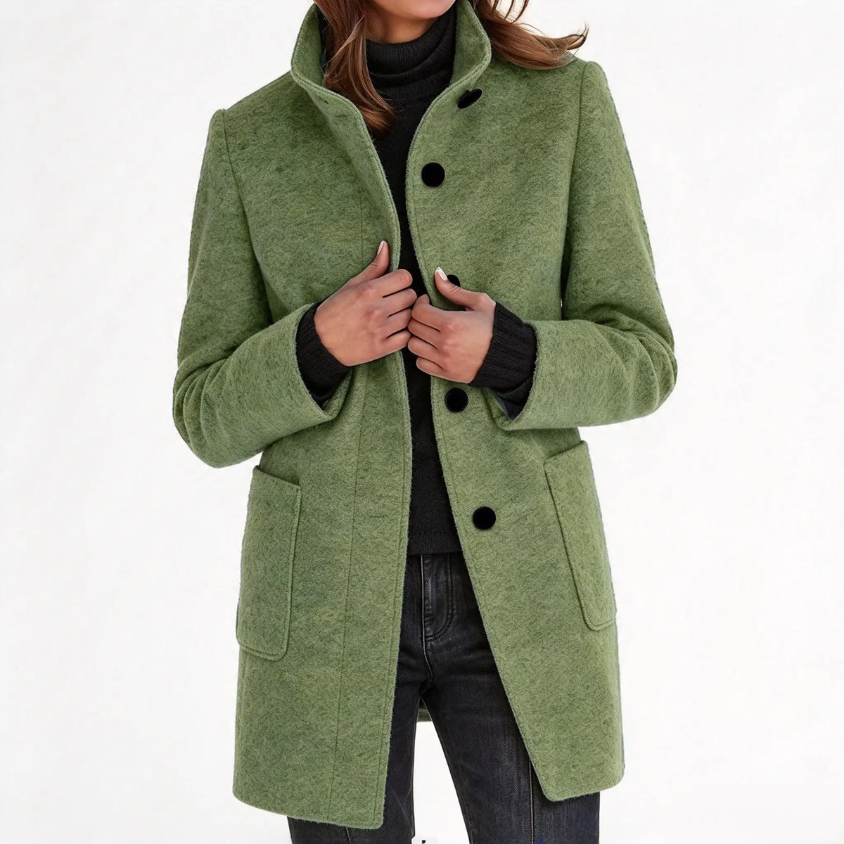 Women's Button-Front Stand Collar Fall Coat