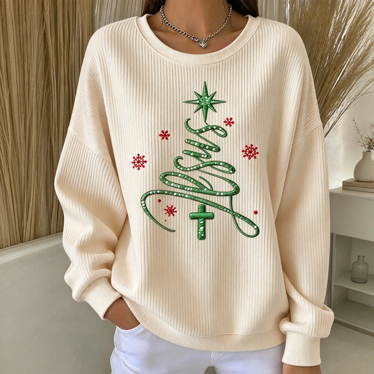 Women Christmas Crew Neck Printing Casual Sweatshirt