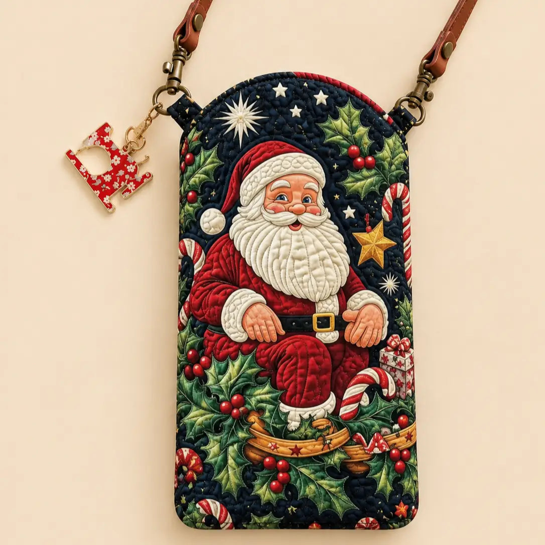 Santa Candy Cane Holly Quilted Slim Phone Crossbody Bag