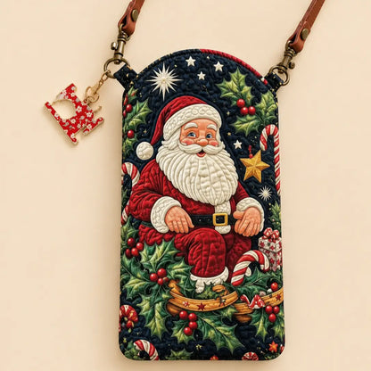 Santa Candy Cane Holly Quilted Slim Phone Crossbody Bag