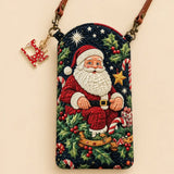 Santa Candy Cane Holly Quilted Slim Phone Crossbody Bag