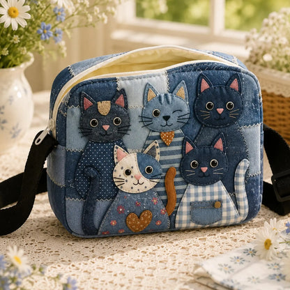 Cute Kitten Quilted Crossbody Bag