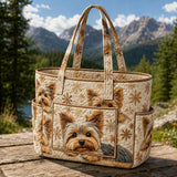 Yorkshire Terrier Snowflake Multiple Pockets Quilted Tote Bag