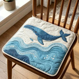 Blue Whale Ocean Wave Quilted Chair Cushion
