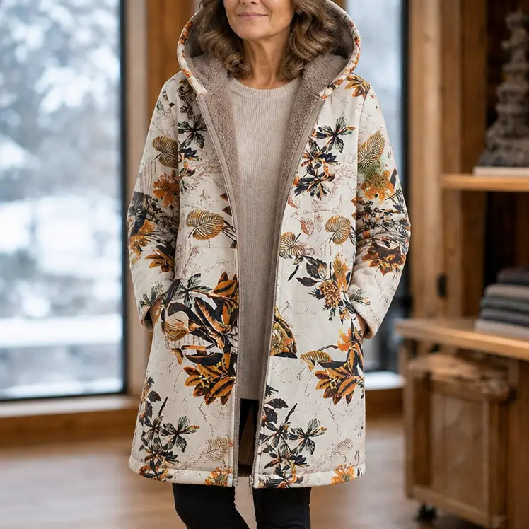 💖Women's Vintage Leaf Print Hooded Coat