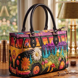 Hippie Van Quilted Leather Strap Bible Handbag