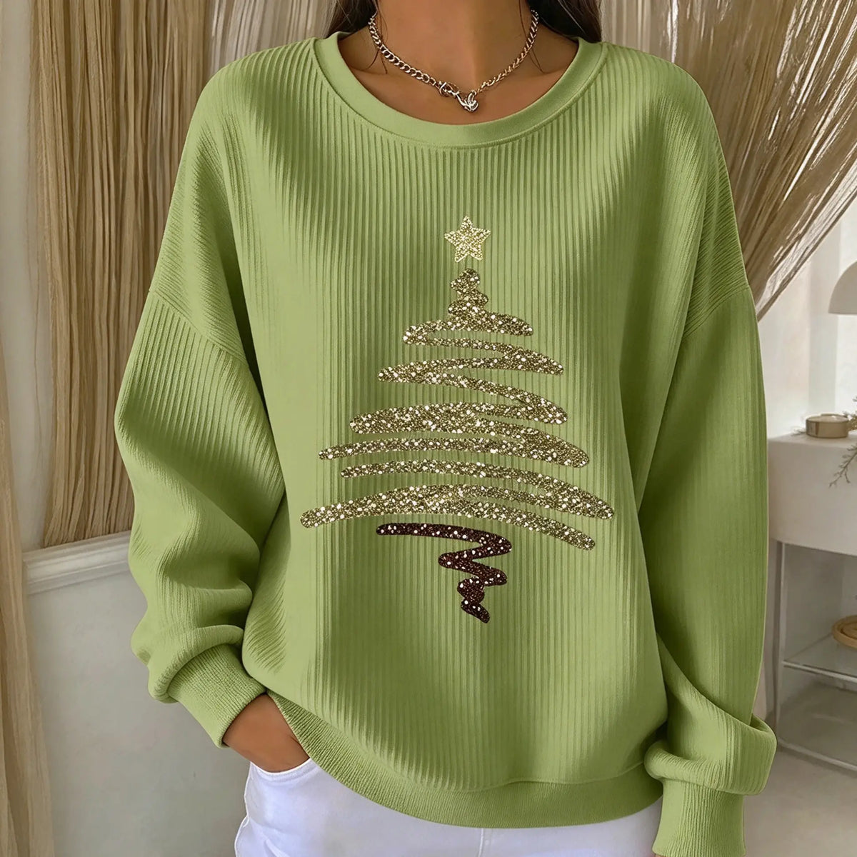 Women Christmas Crew Neck Printing Casual Sweatshirt