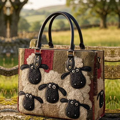 Cute Sheep Quilted Leather Strap Bible Handbag