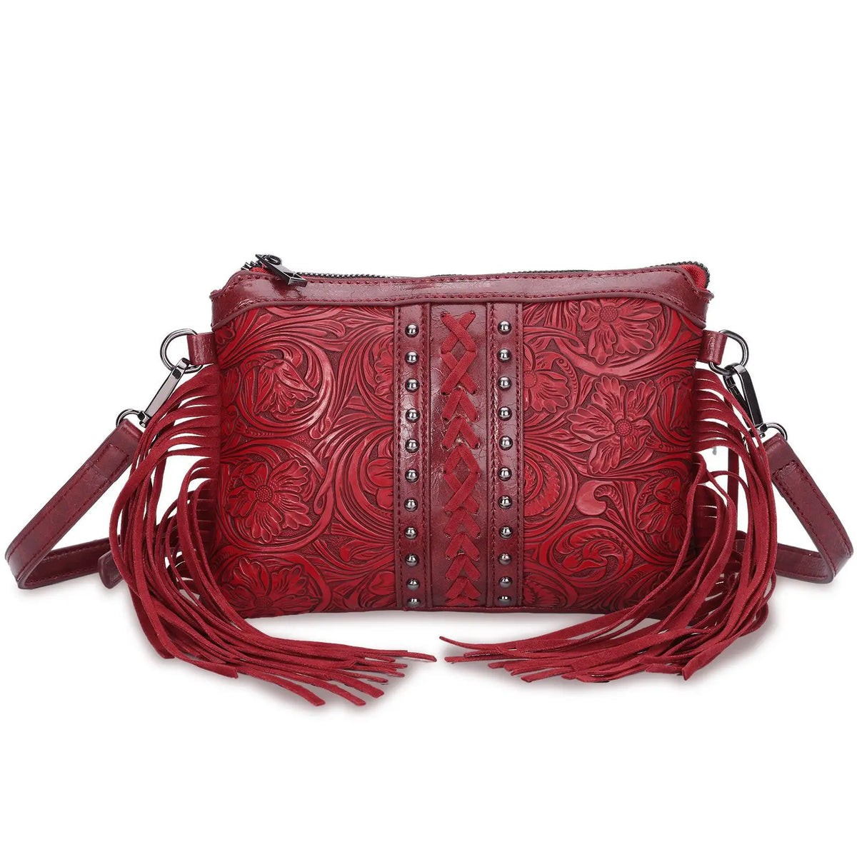 Bohemian PU Crossbody Bag with Western Fringe Tassels & Zipper Closure