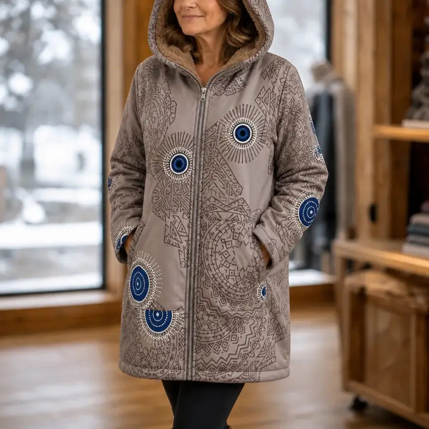 💖Women's Vintage Leaf Print Hooded Coat