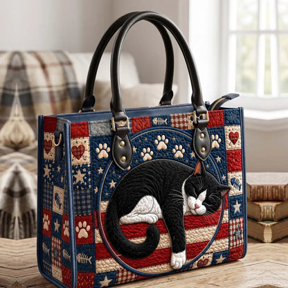 Patriotic Kitty Quilted Leather Strap Bible Handbag