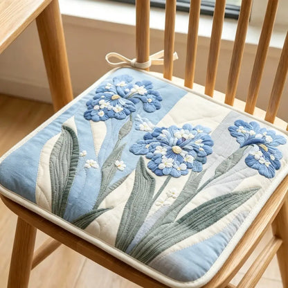 Blue Iris Flower Quilted Chair Cushion