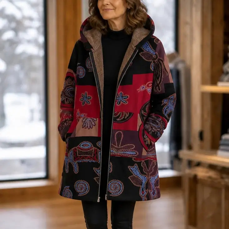 💖Women's Vintage Leaf Print Hooded Coat