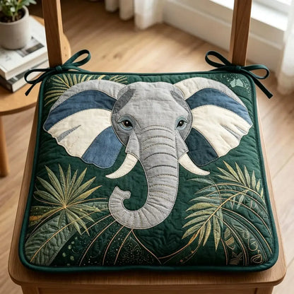 Jungle Elephant Tropical Leaves Quilted Chair Cushion