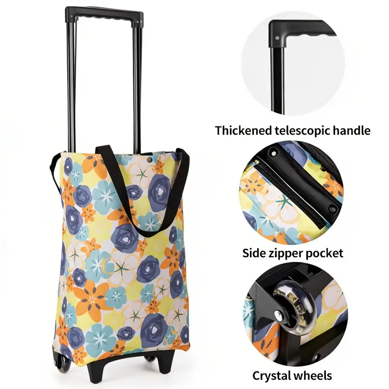 2-in-1 Folding Oxford Shopping Cart with 360° Swivel Wheels