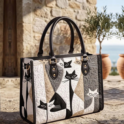Art Cat Quilted Leather Strap Bible Handbag