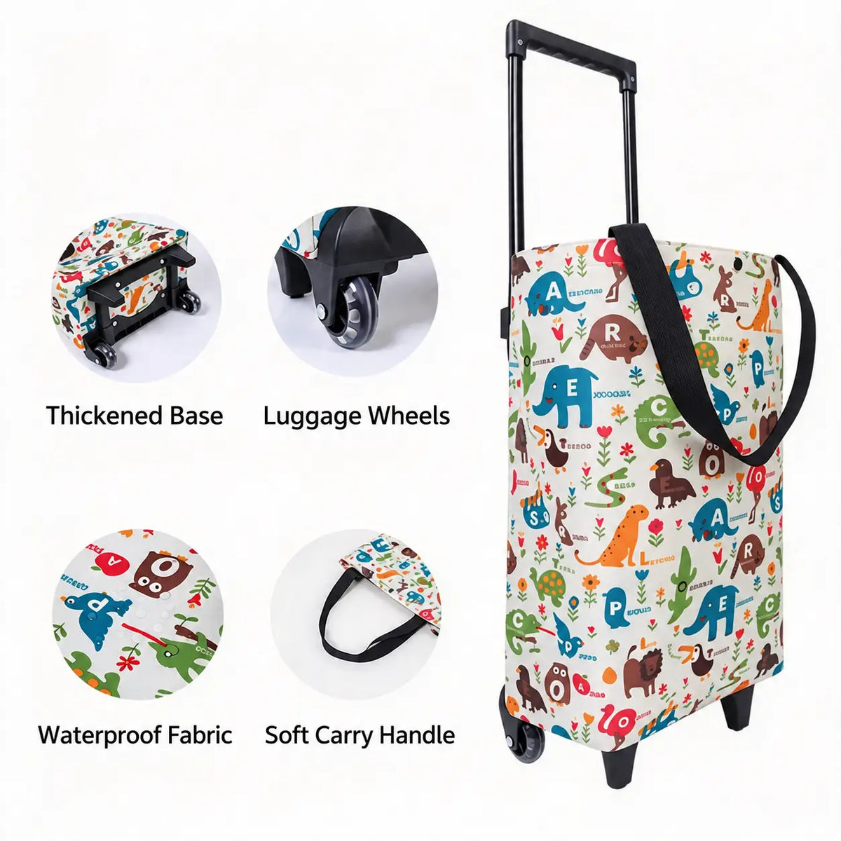 2-in-1 Folding Oxford Shopping Cart with 360° Swivel Wheels