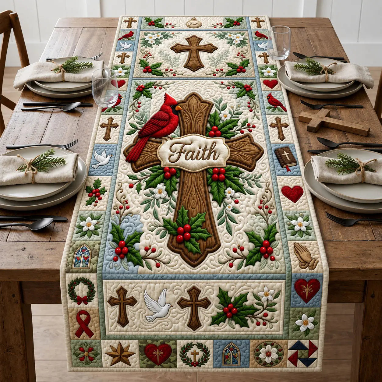 Cardinal Faith Quilted Table Runner