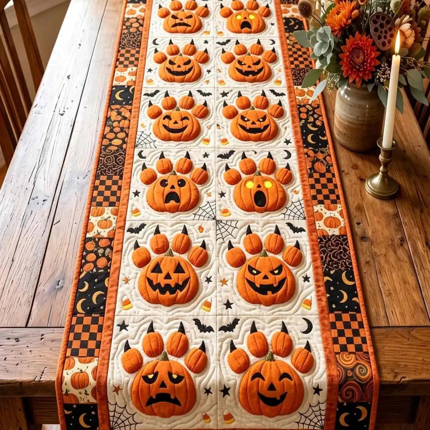 Pumpkin Spooky Paw Quilted Table Runner